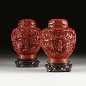 A PAIR OF CHINESE CARVED CINNA