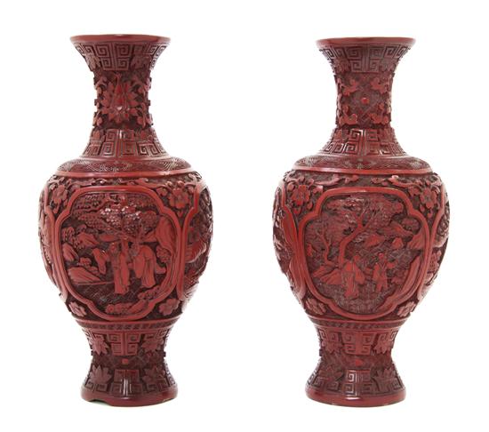 A Pair of Chinese Cinnabar Baluster