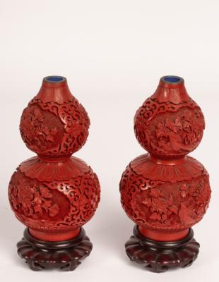 A pair of Chinese cinnabar