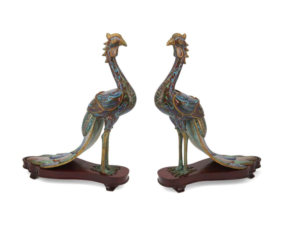 A PAIR OF CHINESE CLOISONNé PEACOCK