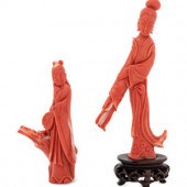 A Pair of Chinese Coral Figure