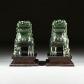 A PAIR OF CHINESE DARK GREEN J