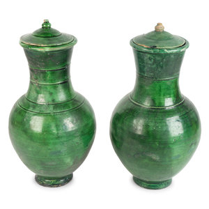 A Pair of Chinese Green-Glazed