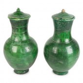 A Pair of Chinese Green-Glazed
