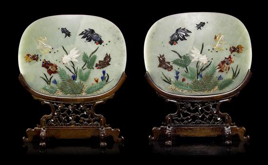 A Pair of Chinese Hardstone Inset
