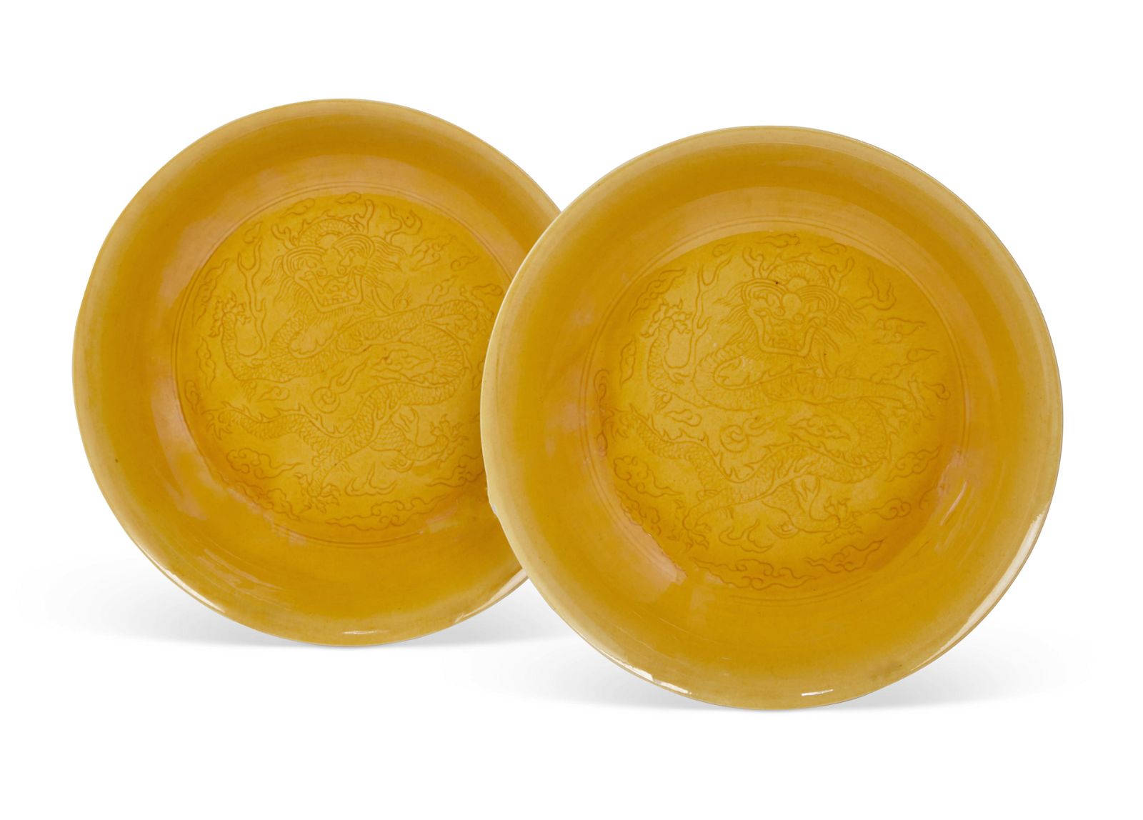 A PAIR OF CHINESE INCISED YELLOW