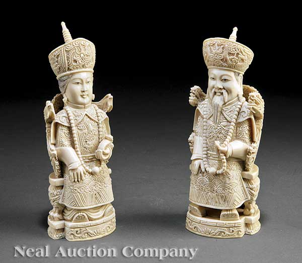 A Pair of Chinese Ivory Emperor and