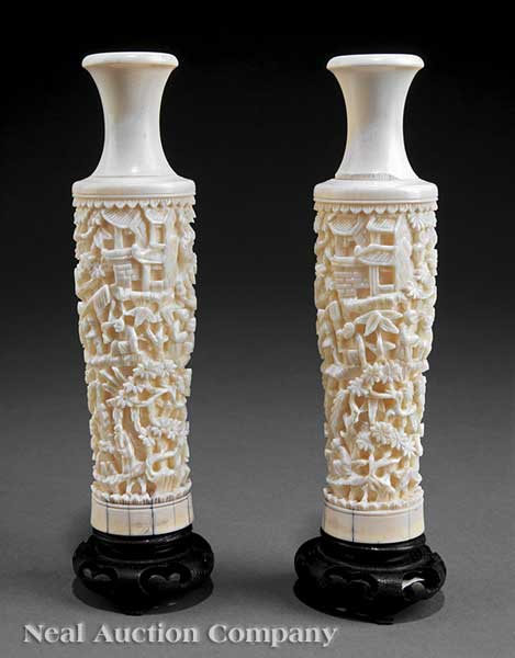 A Pair of Chinese Ivory Vases