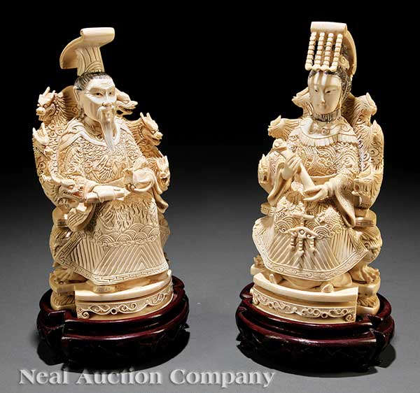 A Pair of Chinese Ivory Emperor and