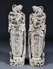 A pair of Chinese ivory hexago