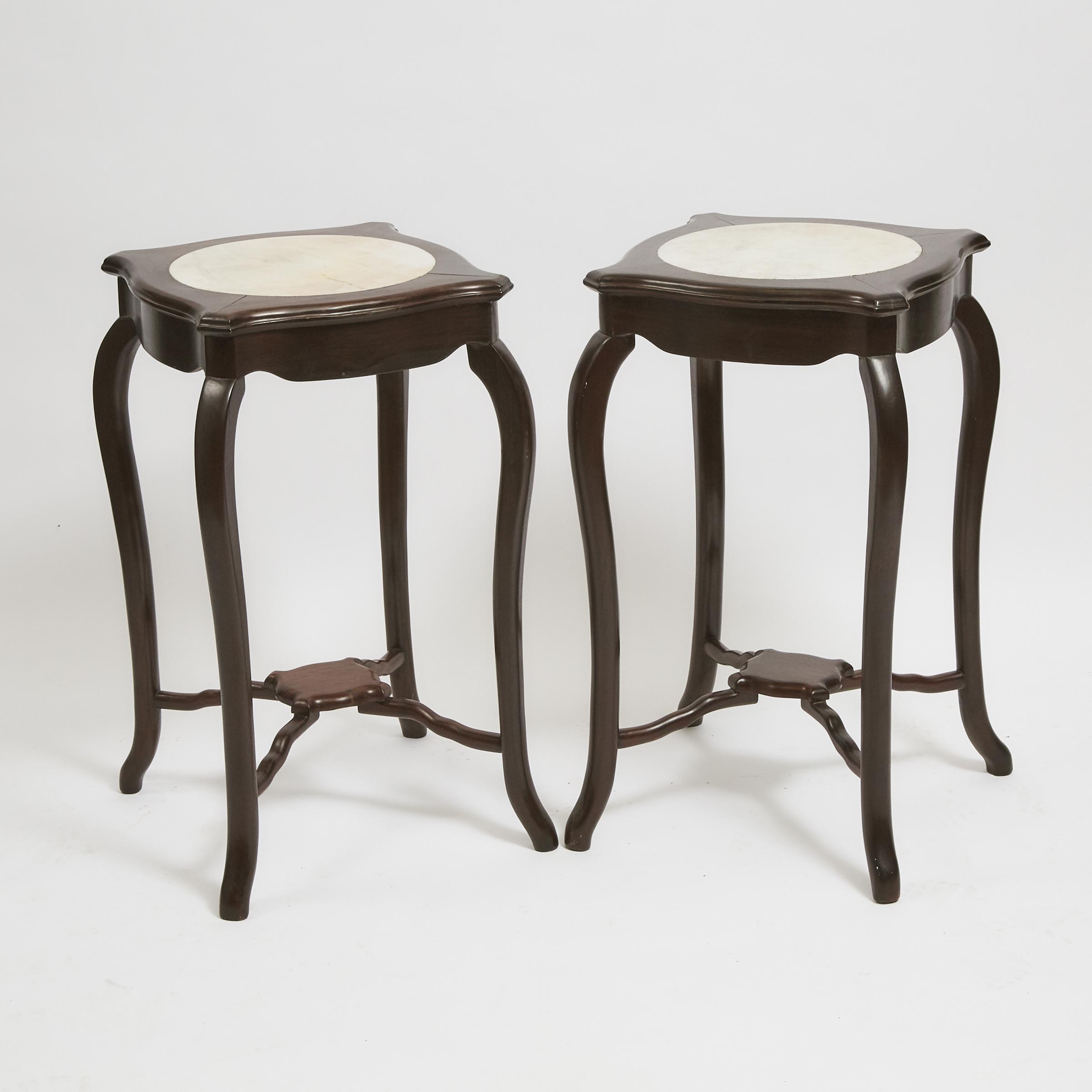 A Pair of Chinese Marble Inset Wood