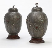 A PAIR OF CHINESE PEWTER CADDI