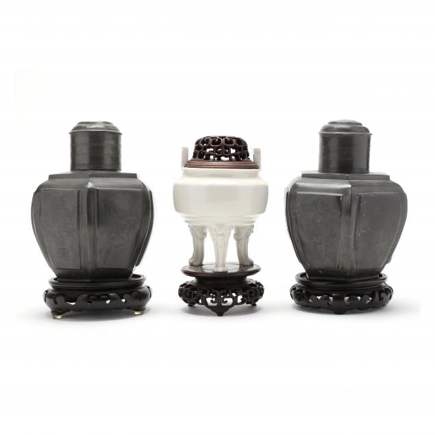 A PAIR OF CHINESE PEWTER TEA