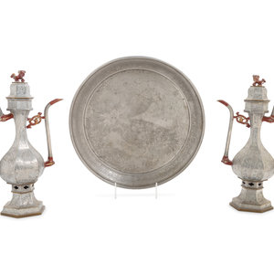A Pair of Chinese Pewter Wine Ewers
