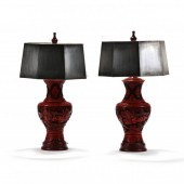 A PAIR OF CHINESE RED CINNABAR