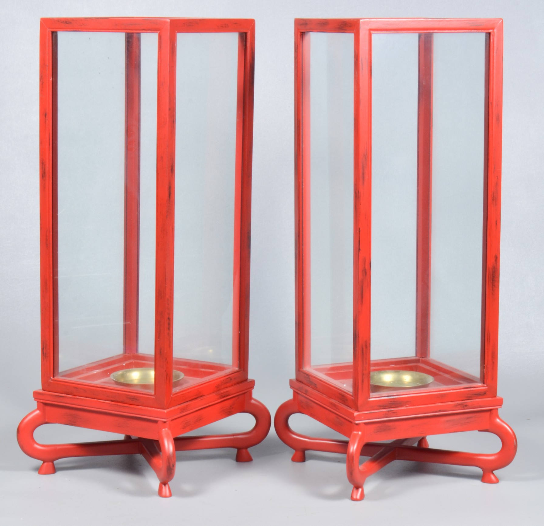 A pair of Chinese red painted
