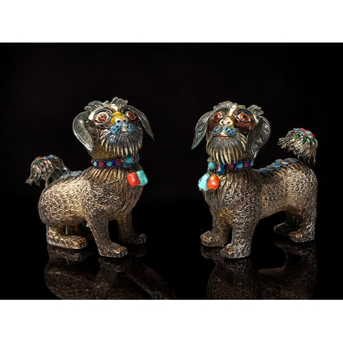 A pair of Chinese silver filigree &