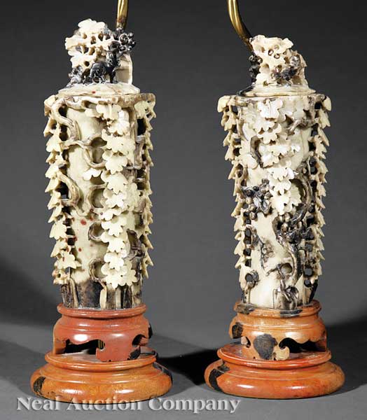 A Pair of Chinese Soapstone Covered