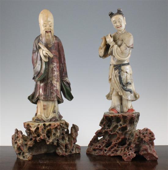 A pair of Chinese soapstone figures