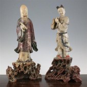 A pair of Chinese soapstone fi