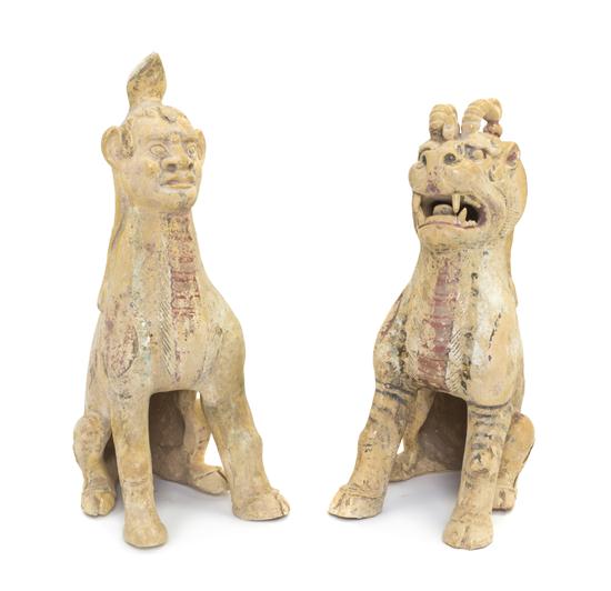 A Pair of Chinese Straw-Glazed Gilt