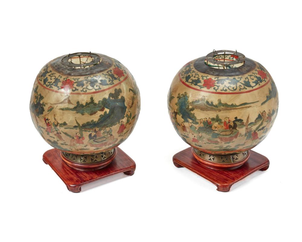 A PAIR OF CHINESE VELLUM GLOBE