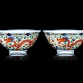 A Pair of Chinese Wucai Porcel