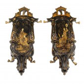 A PAIR OF CHINOISERIE BLACK AN