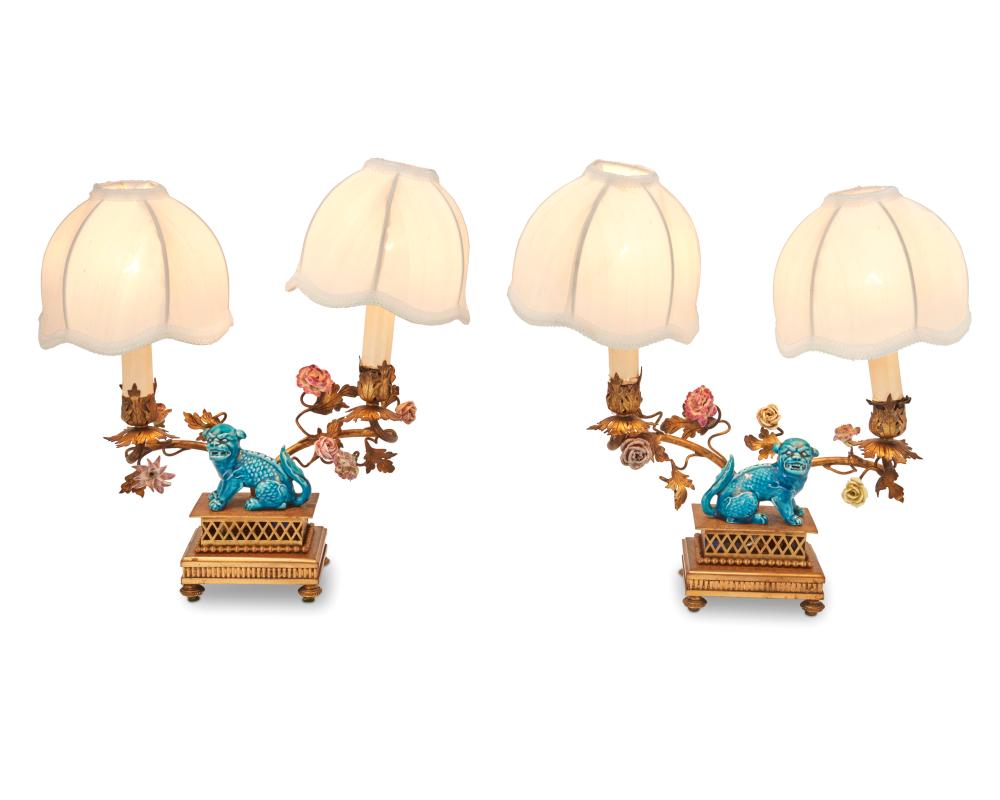 A PAIR OF CHINOISERIE GILT-BRONZE