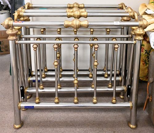 A PAIR OF CHROME AND BRASS TWIN