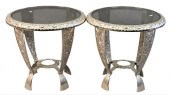 A PAIR OF CHROME END TABLESA P