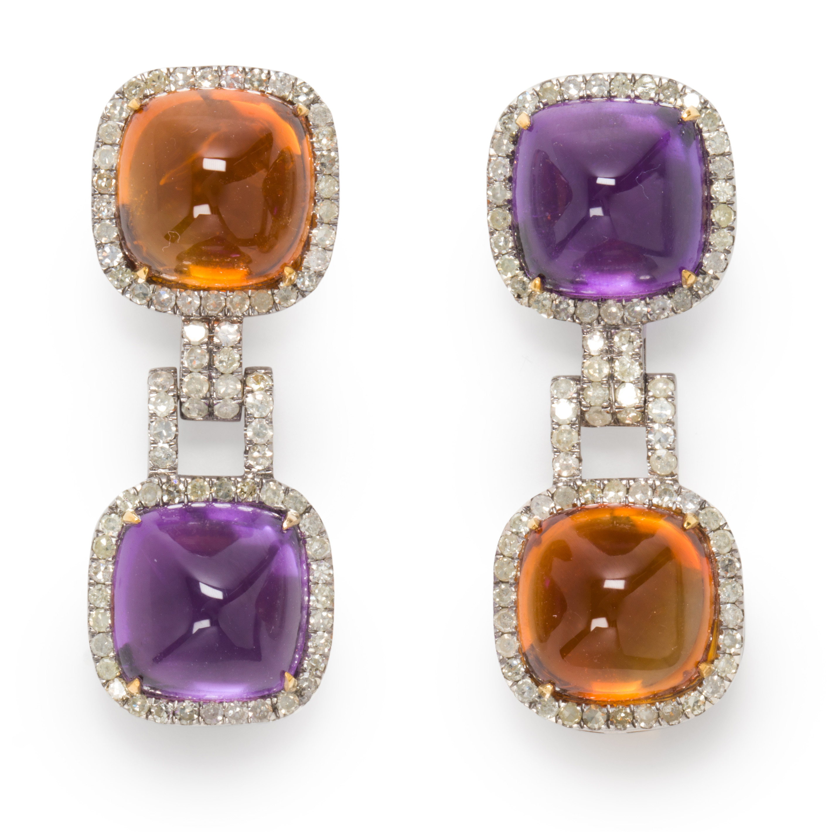 A PAIR OF CITRINE, AMETHYST AND