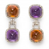 A PAIR OF CITRINE, AMETHYST AN