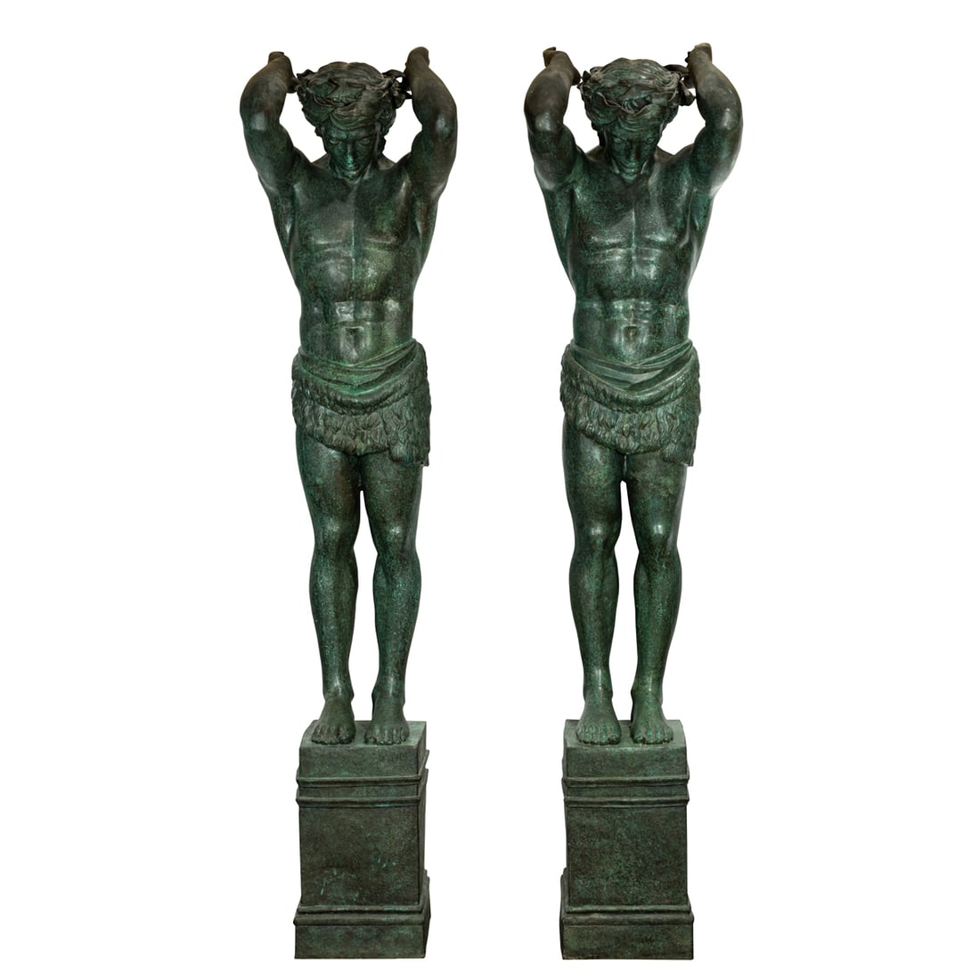 A PAIR OF CLASSICAL STYLE VERDIGRIS