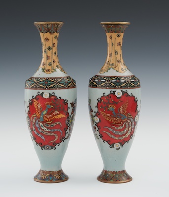 A Pair of Cloisonne Bottle Vases