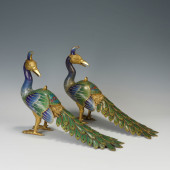 A PAIR OF CLOISONNE PEACOCK OR