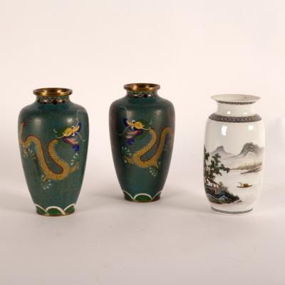A pair of cloisonné vases decorated