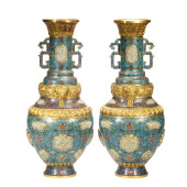 A PAIR OF CLOISONNE VASES WITH