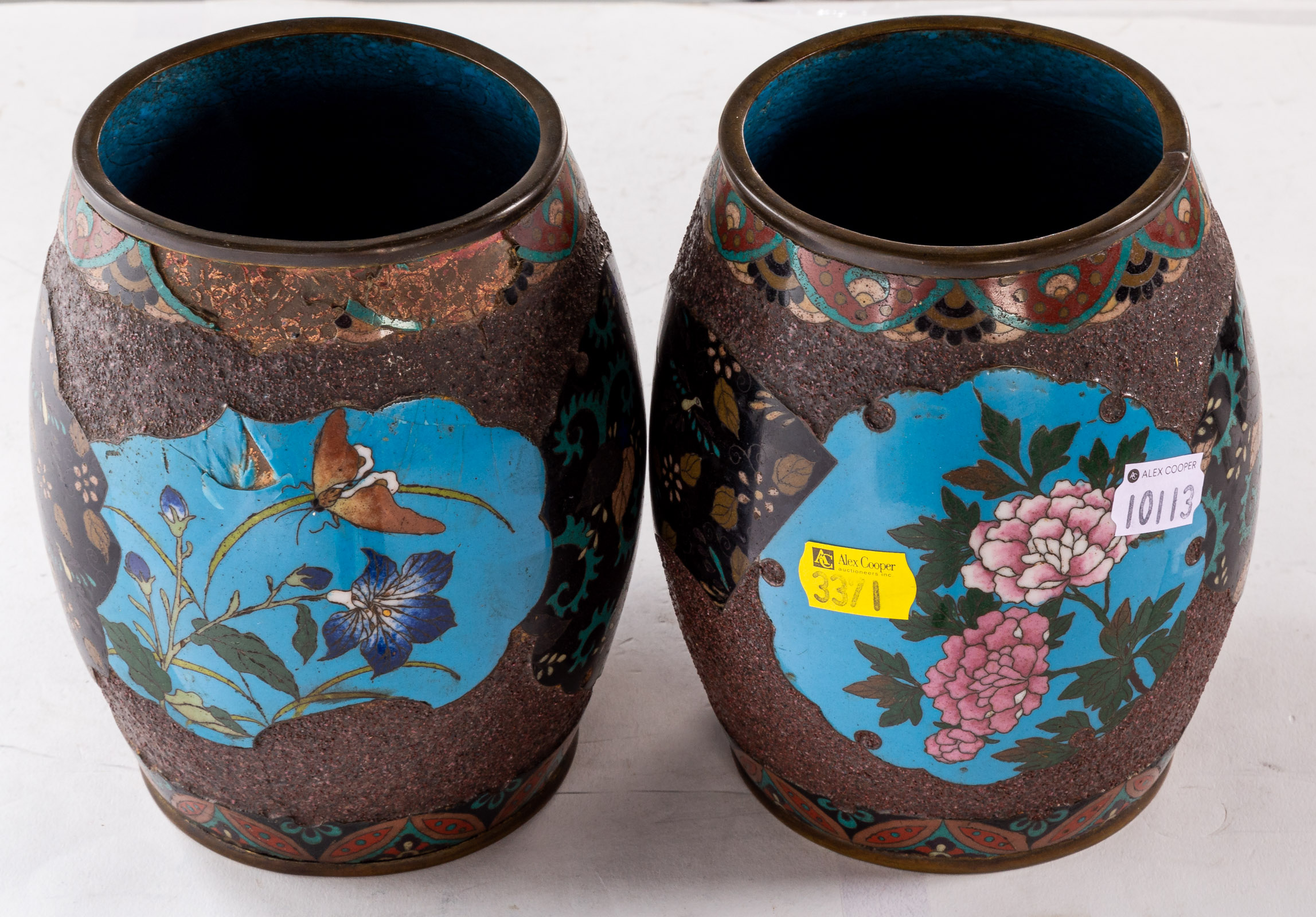 A PAIR OF CLOISONNE VASES 6 1/2" H.