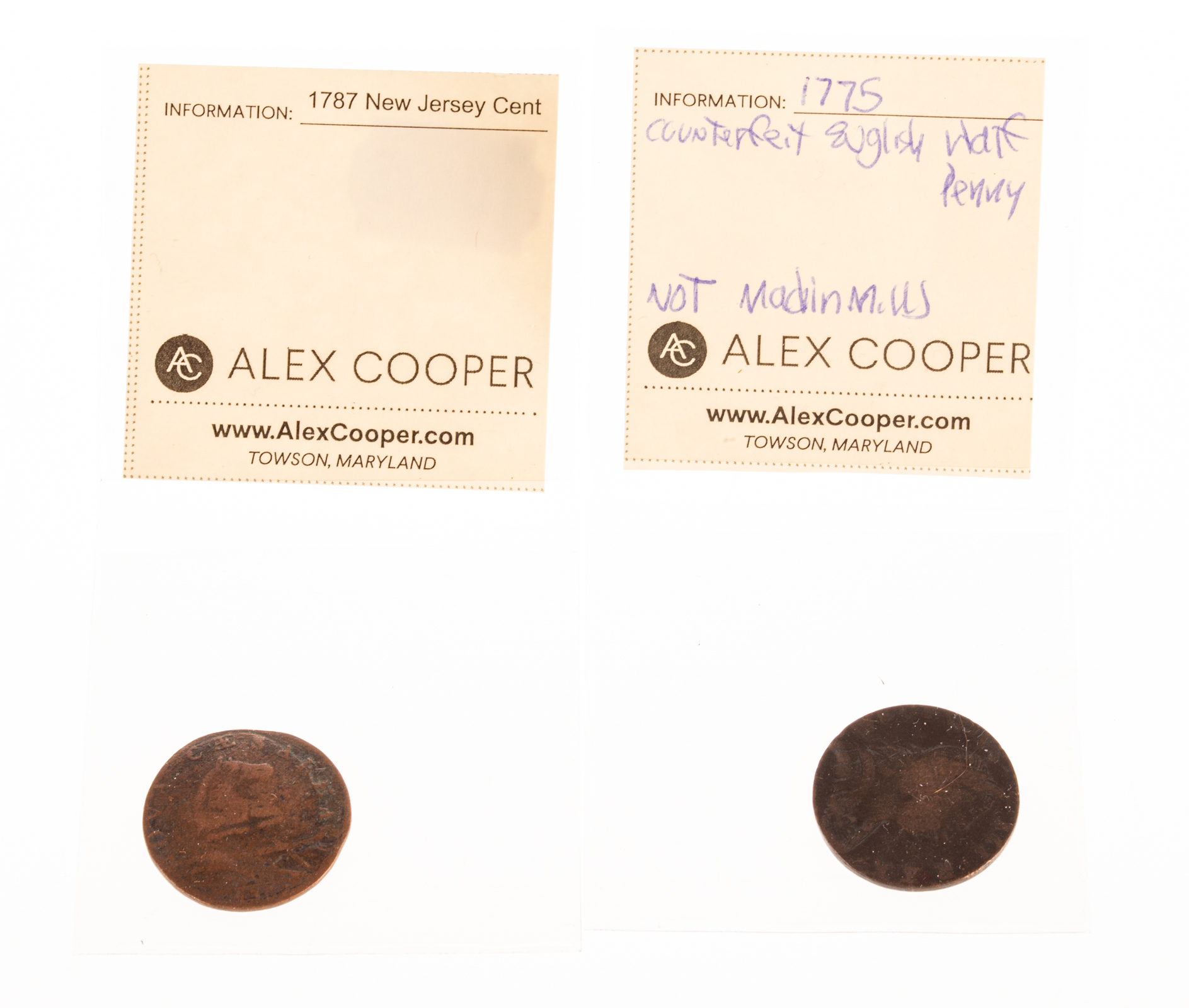 A PAIR OF COLONIAL COINS 1787 New