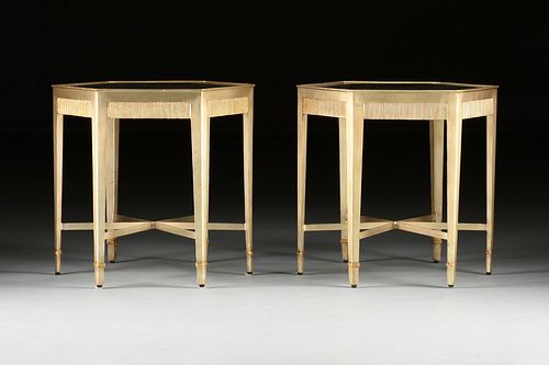 A PAIR OF CONTEMPORARY GLASS TOPPED