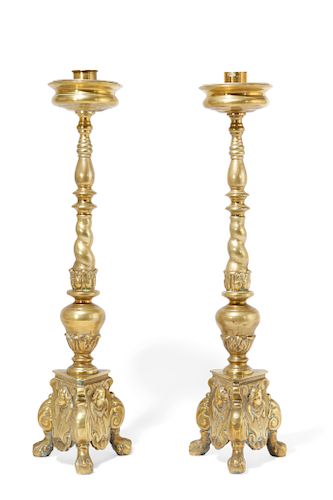 A PAIR OF CONTINENTAL BAROQUE BRASS