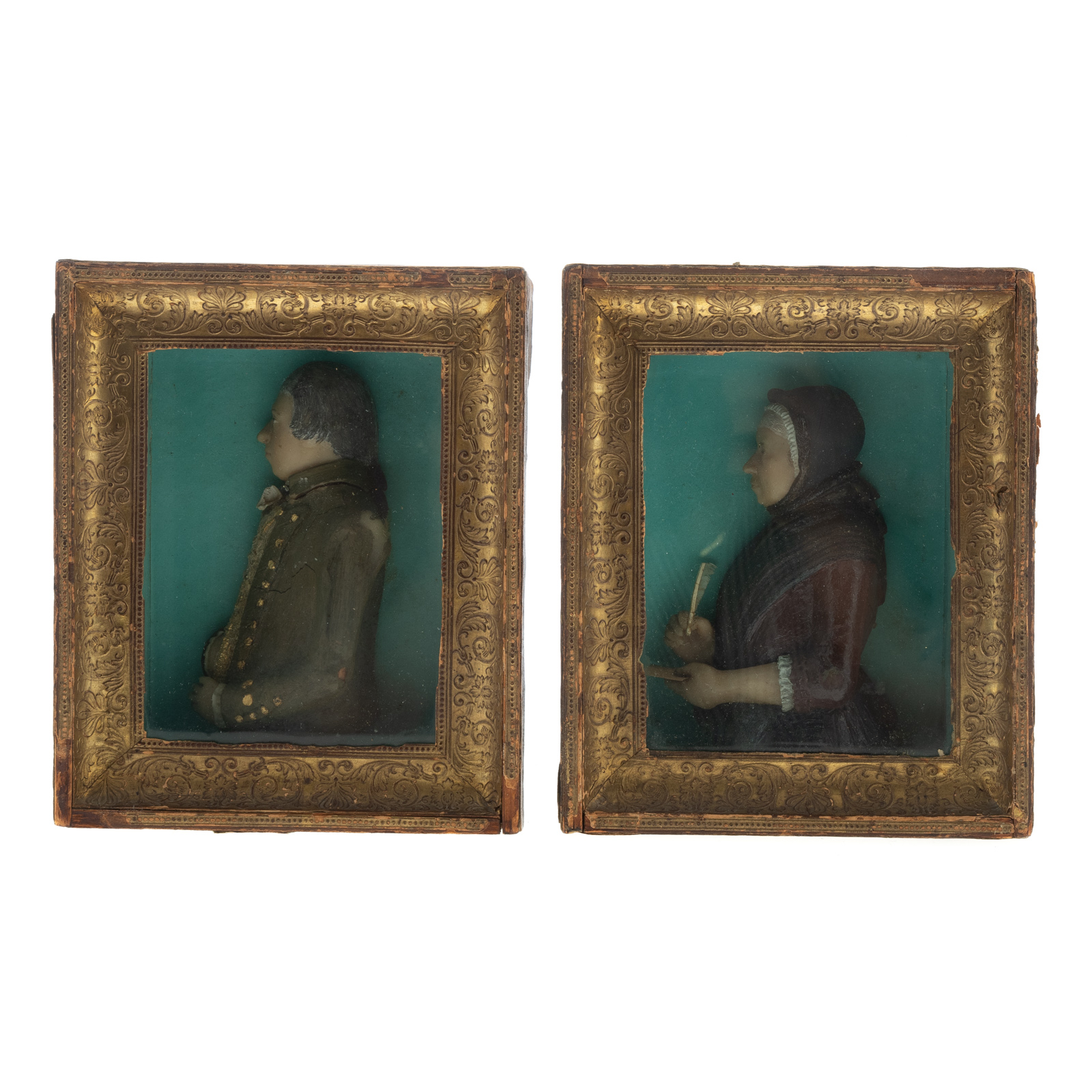 A PAIR OF CONTINENTAL PAINTED WAX