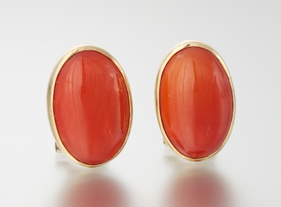 A Pair of Coral and Gold Earrings