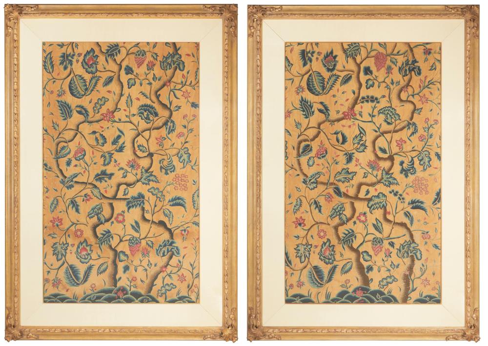 A PAIR OF CREWEL TAPESTRY PANELSA