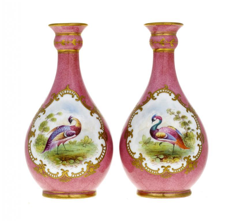 A PAIR OF CROWN STAFFORDSHIRE VASES