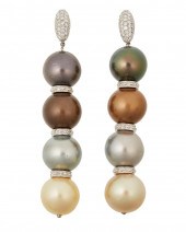 A PAIR OF CULTURED PEARL AND D