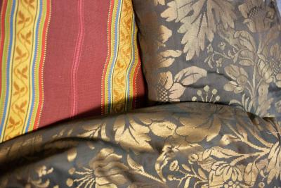 A pair of curtains decorated