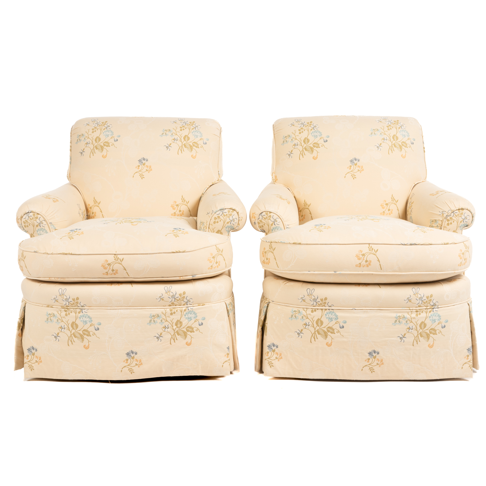 A PAIR OF CUSTOM UPHOLSTERED CLUB