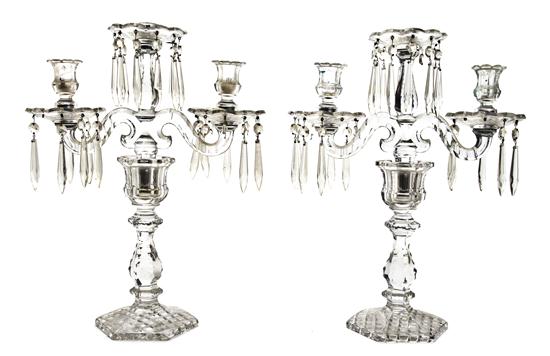 A Pair of Cut Glass Three-Light